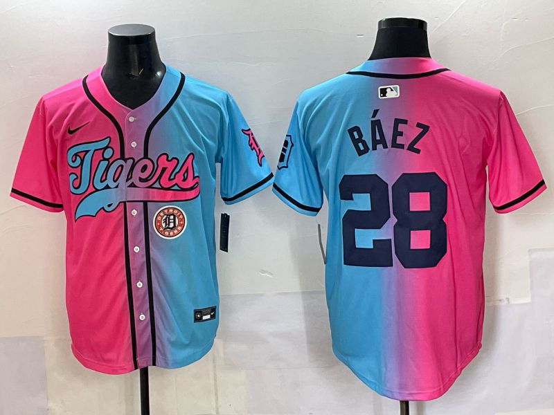 Men 2025 Detroit Tigers #28 Baez Blue pink Game Nike MLB Jersey style 08->detroit tigers->MLB Jersey